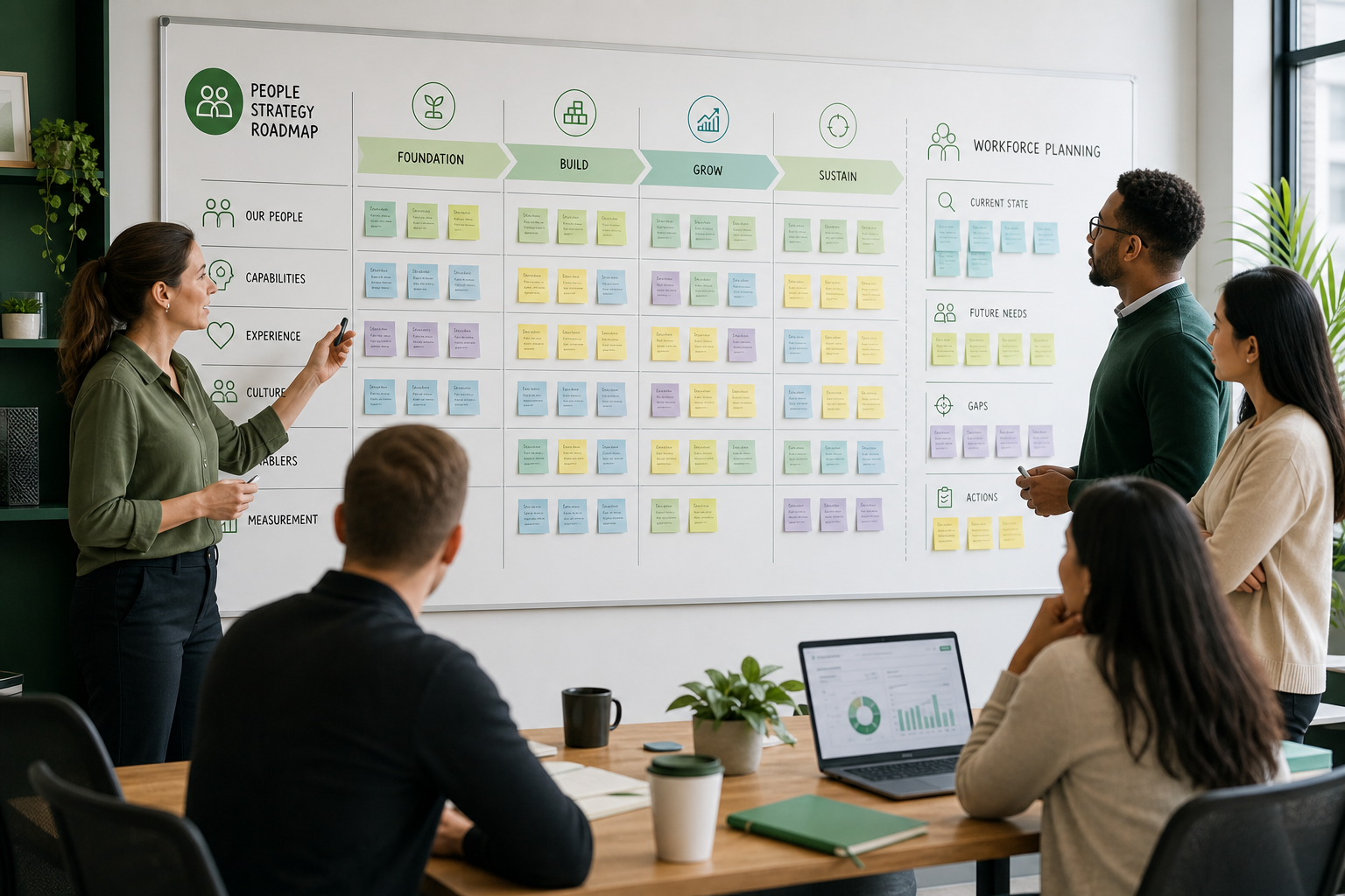 People strategy roadmap connecting business goals to hiring and culture